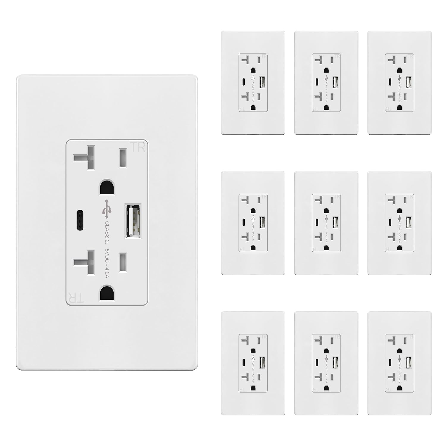 TOPGREENER 4.2A USB Outlet,20 Amp Wall Outlet with USB Ports,10 Pack,White