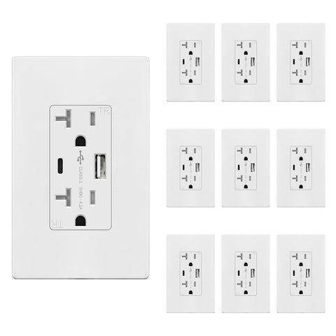 TOPGREENER 4.2A USB Outlet,20 Amp Wall Outlet with USB Ports,10 Pack,White