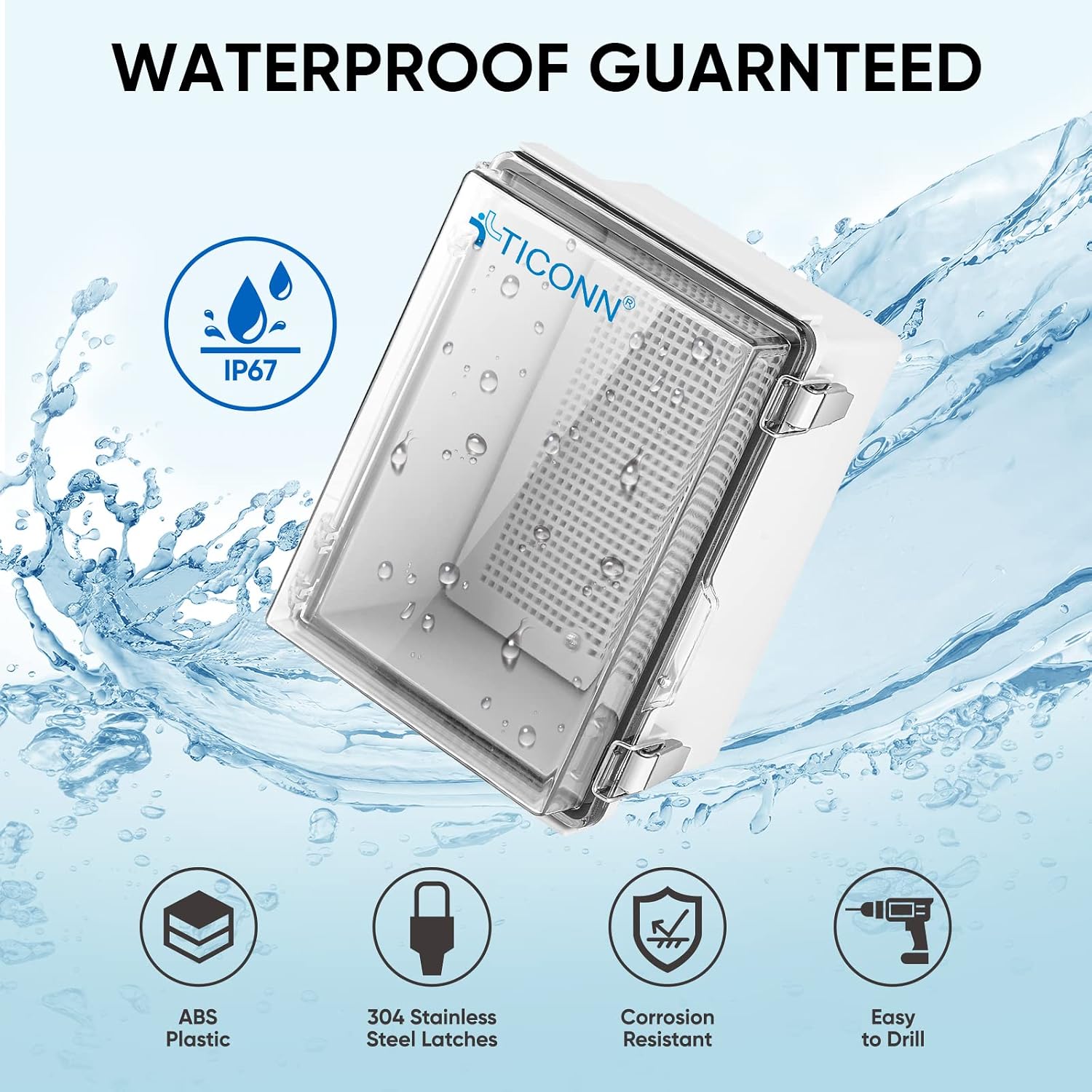 TICONN Outdoor Electrical Box Waterproof, ABS IP67 Junction Box Enclosure
