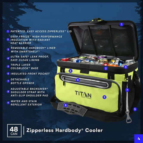 Titan by Arctic Zone Deep Freeze Cooler - Zipperless Hardbody Cooler - Deep Freeze Insulation, HardBody Liner, and SmartShelf