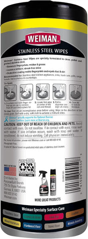 Weiman Stainless Steel Cleaner Wipes (4 Pack) Removes Fingerprints, Residue, Water Marks and Grease from Appliances - Works Great on Refrigerators, Dishwashers, Ovens, and Grills