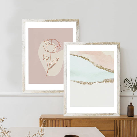 Hongkee 24x30 Frame Set of 2, Distressed White Wood Style - Display 18x24 Picture Frame with Mat or 24 x 30 Poster without Mat, Wall Mounting Horizontal and Vertical