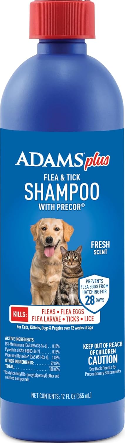 ADAMS Plus Flea & Tick Shampoo with Precor for Dogs & Cats, 12 oz