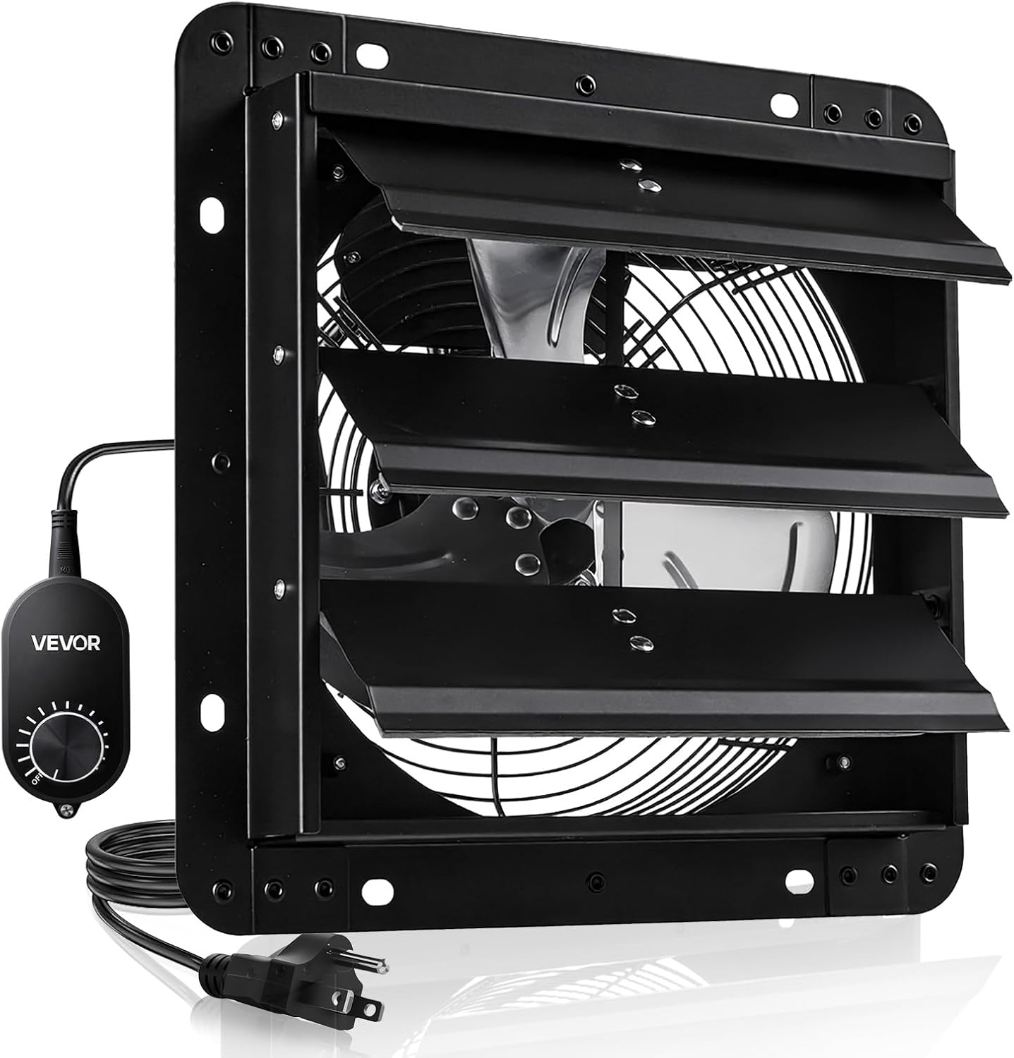 VEVOR 10'' Exhaust Fan, Wall Mounted Attic Fan with Variable Speed controller, 900 CFM, Automatic Shutter, Ventilation and Cooling, Black