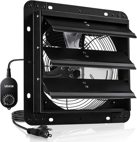 VEVOR 10'' Exhaust Fan, Wall Mounted Attic Fan with Variable Speed controller, 900 CFM, Automatic Shutter, Ventilation and Cooling, Black
