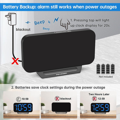 Peakeep Small Digital Alarm Clock for Bedrooms, Loud for Heavy Sleepers