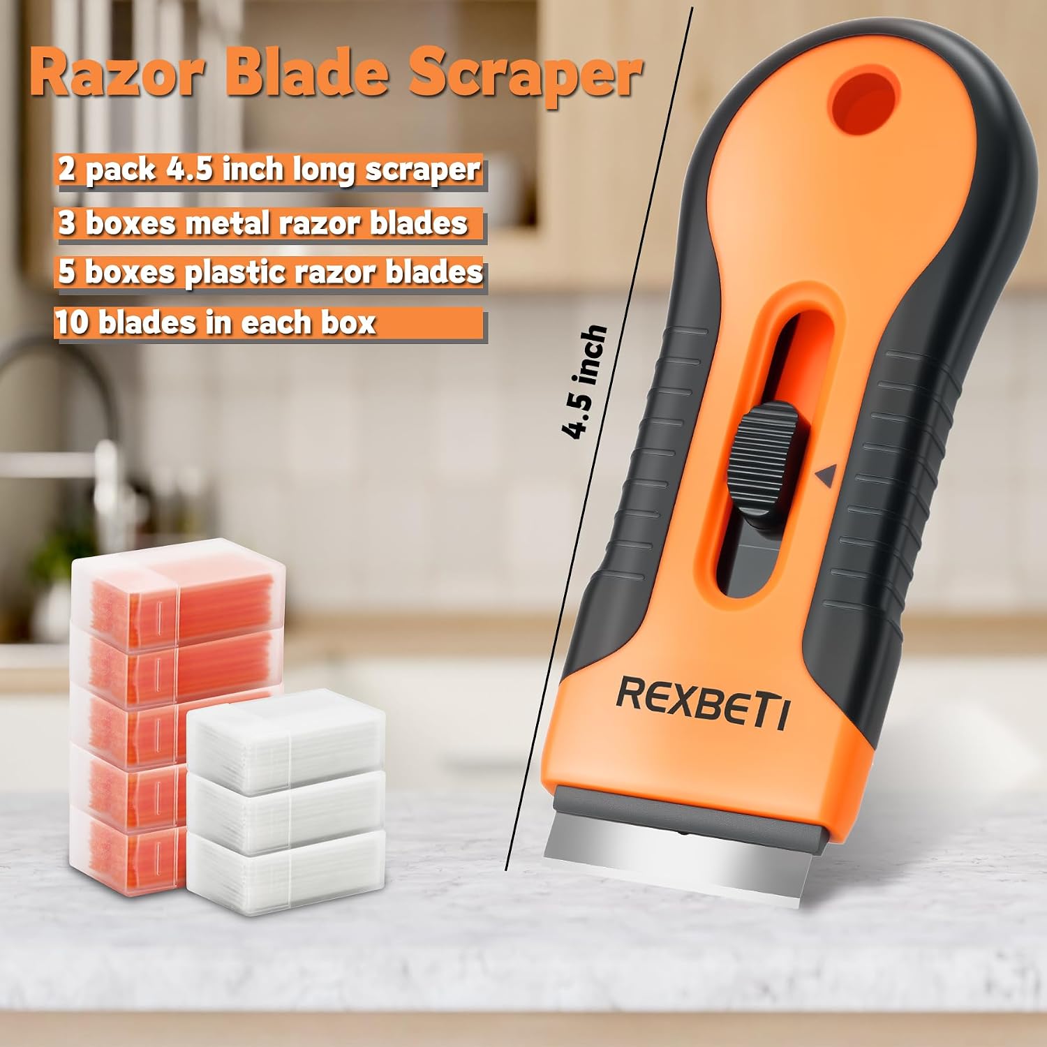 REXBETI Razor Blade Scraper Tool, 2 Pack Windows, Glass Stovetop Scraper
