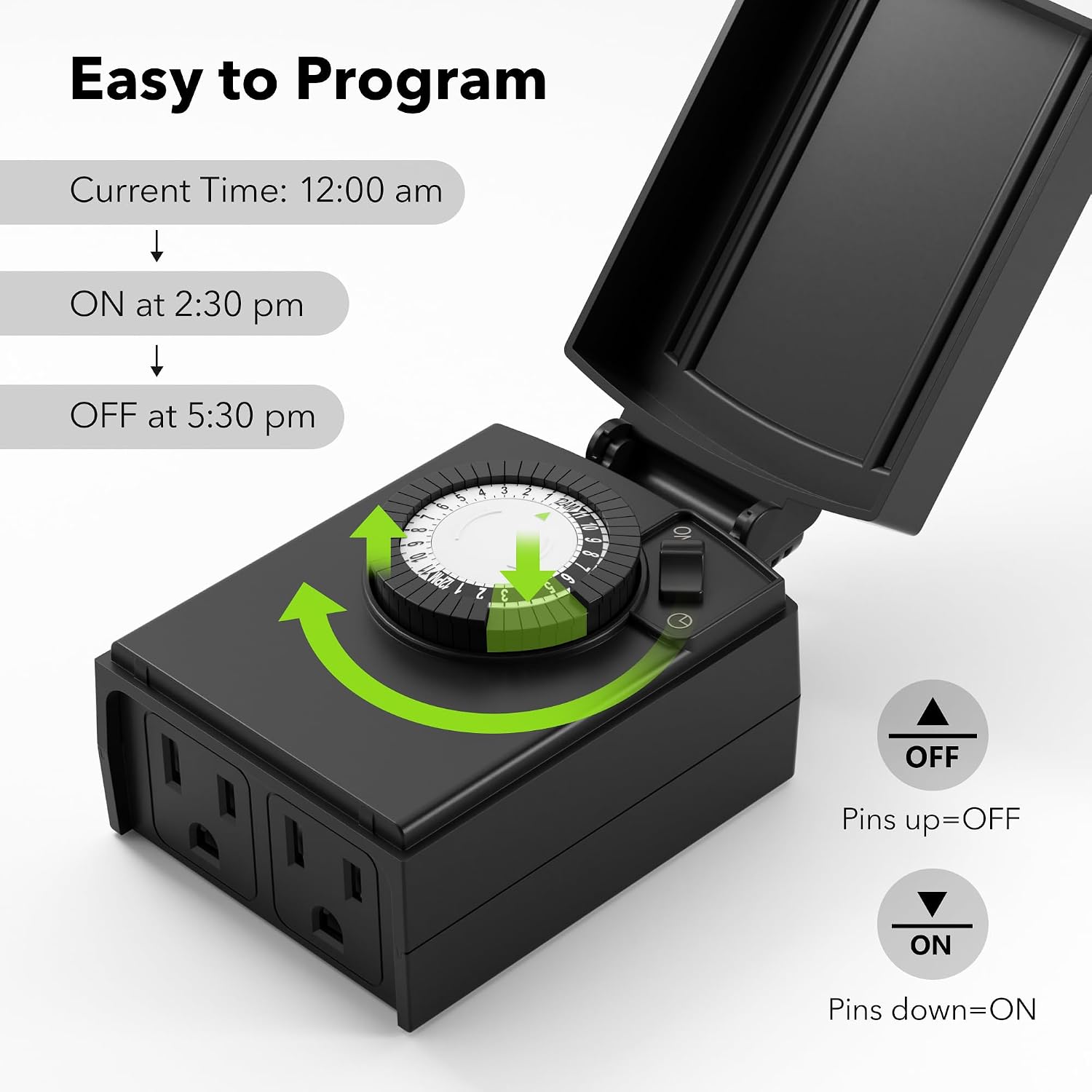 BN-LINK Outdoor 24-Hour Mechanical Timer Outlet, 2 Grounded Outlets
