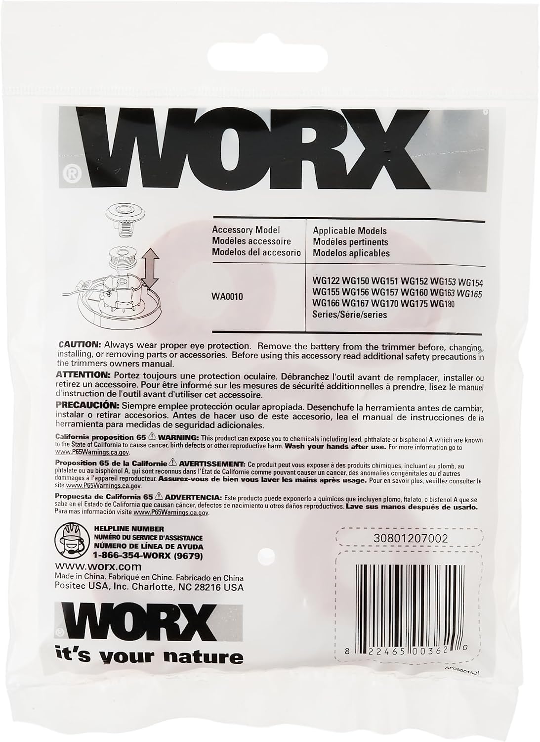 WORX Replacement Spool & Line for String Trimmers, 6 Pack, WA0010