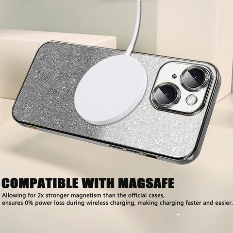 Misscase for iPhone 15 Magnetic Glitter Case Compatible with MagSafe,Full Protection Slim Shockproof Anti-Scratch Case with Camera Lens Protector Logo View Dust-Proof Net for Women Black