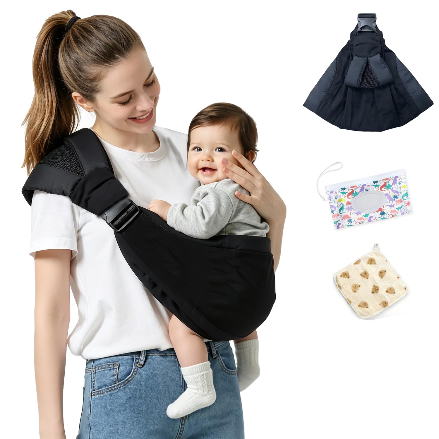 Baby Sling Carrier, Ergonomic M-Leg Soft Cotton Fit with Wide Padded Straps