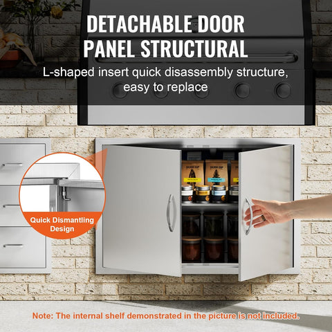 VEVOR BBQ Access Door, 36W x 24H Inch Double Outdoor Kitchen Door, Stainless Steel Flush Mount Door, Wall Vertical Door with Handles, for BBQ Island, Grilling Station, Outside Cabinet, sliver