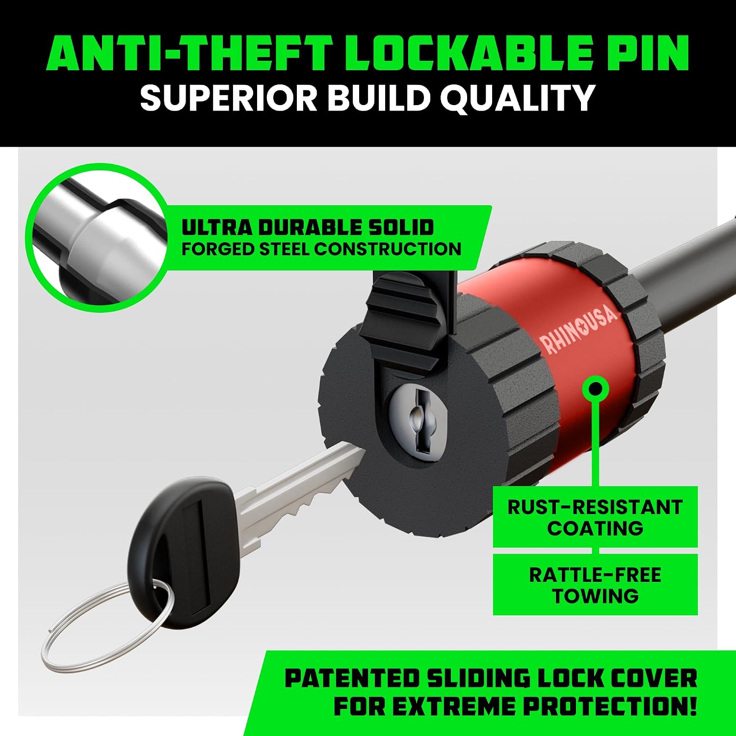 Rhino USA 2in Trailer Hitch Pin - Patented Locking Receiver Pin