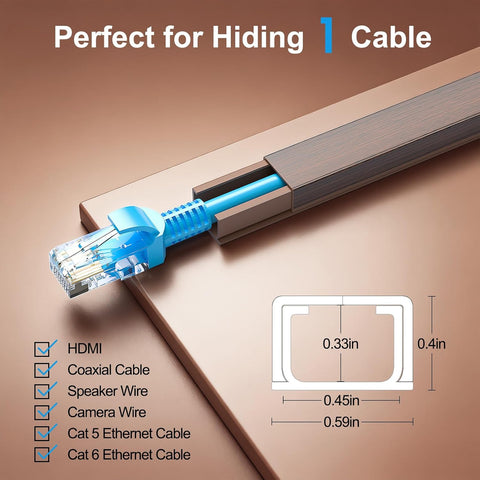 Yecaye Cord Hider, 113in One-Cord Cable Raceways, W0.59in H0.4in, Cherry