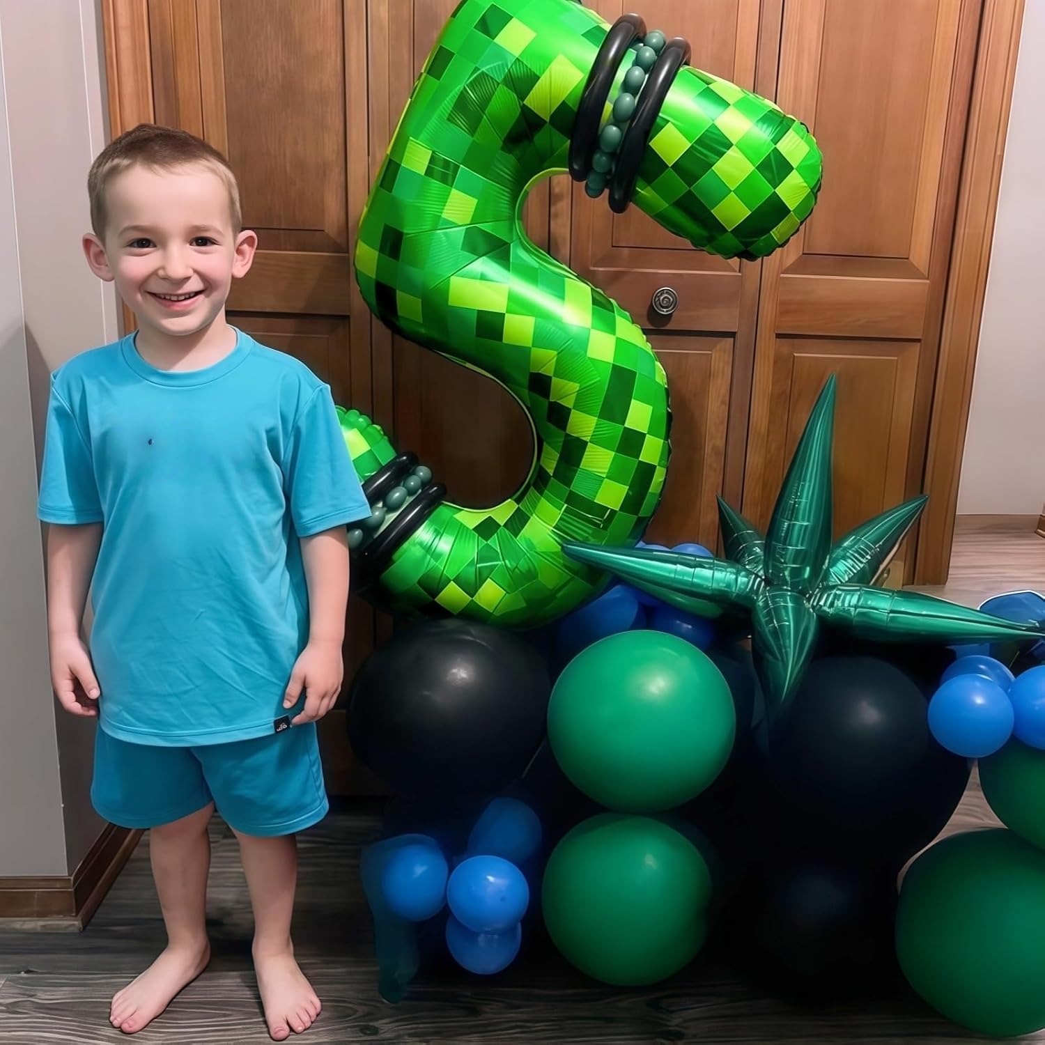 40 Inch Green Pixel Number 1 Balloon for 1st Birthday Decorations, Large Dark Kelly Lime Green Foil 1 Balloon Number for Boys One Year Old Birthday Baby Shower Video Game Patrick's Day Party Decor