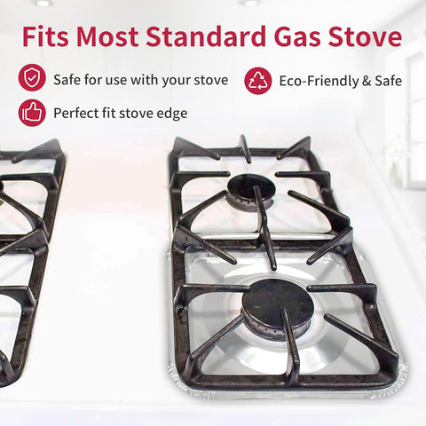 50pc Aluminum Gas Stove Burner Covers -Thicker Foil Square Burner Liners - Disposable Gas Range Protectors, 50 Pack（Outer diameter: 8.5 x 8.5 inch）
