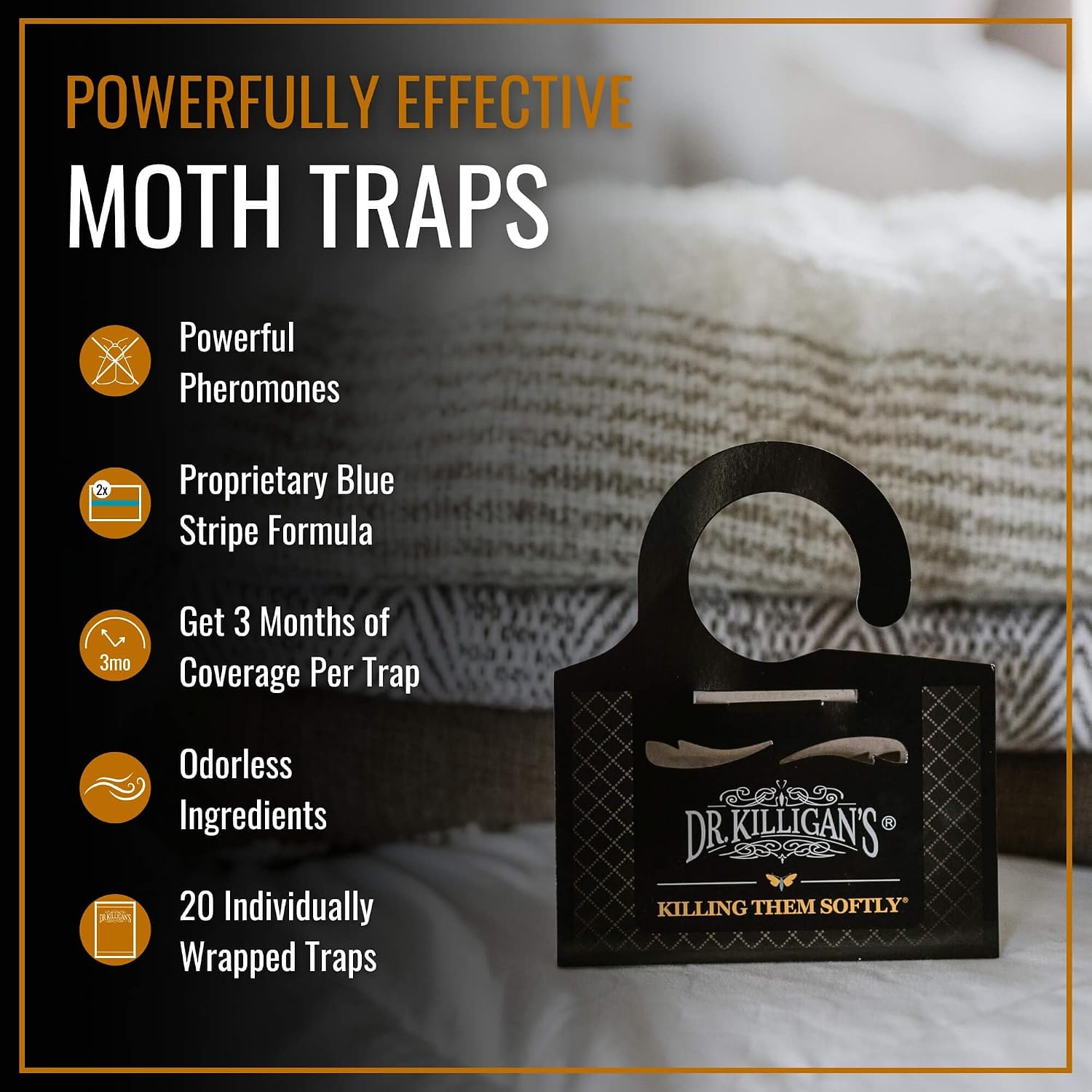 Dr. Killigan's Premium Clothing Moth Traps with Pheromones, Black, 20 Traps
