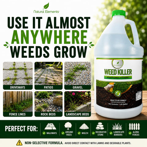Natural Elements Weed Killer | Pet Safe, Safe Around Children | Natural Herbicide (1 Gallon)