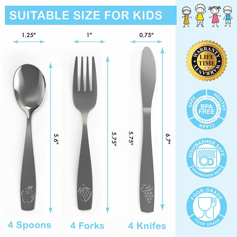 6 Piece Stainless Steel Kids Silverware Set - Child and Toddler Safe Flatware - Kids Utensil Set - Metal Kids Cutlery Set Includes 2 Small Kids Spoons, 2 Forks & 2 Knives