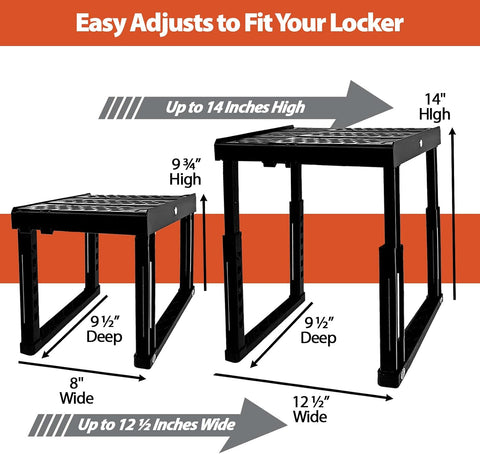 Piffny Locker Organizer Shelf， Adjustable Width and Height, Ideal Locker for School, Office, and Gym Lockers (Black 2 Pack), PLKSLF01