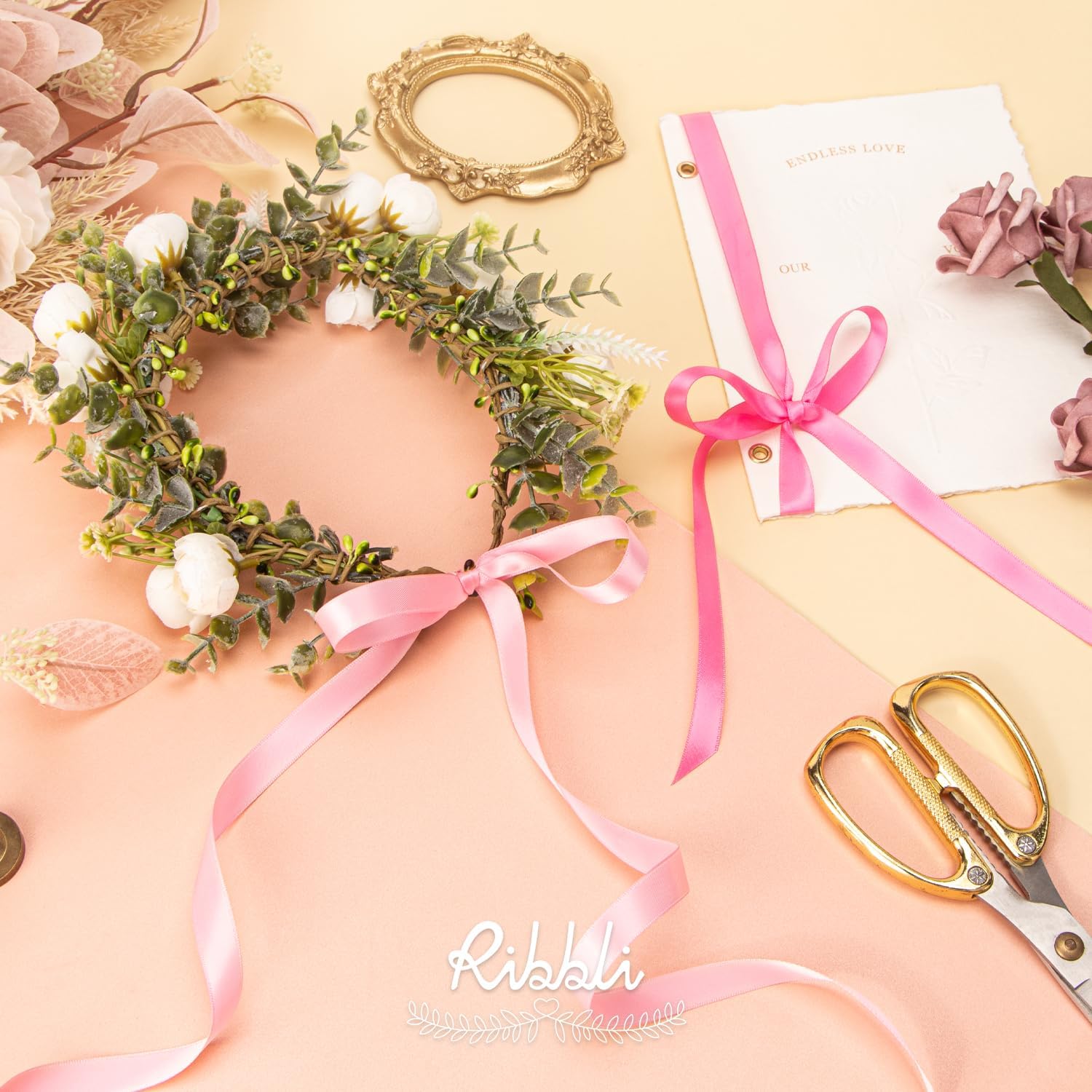 Ribbli 2 Rolls Satin Pink & Hot Pink Craft Ribbon,Total 20 Yards,(Pink 1/2-Inch x 10-Yard,Hot Pink 1/2-Inch x 10-Yard)