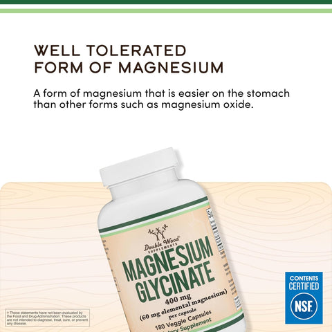 Magnesium Glycinate 400mg for Sleep, Relaxation, and Recovery, 180 Capsules
