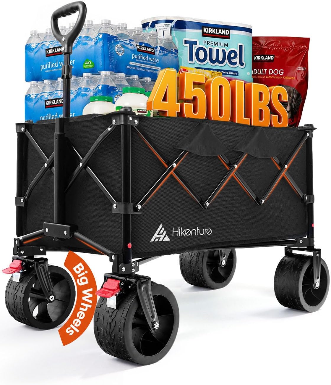 Hikenture Foldable Beach Wagon with Big Wheels for Sand, 450 lbs Capacity