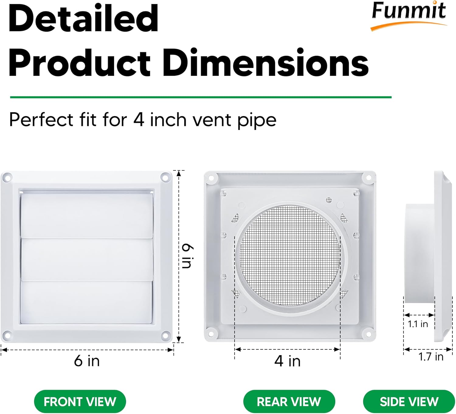 4 Inch Outdoor Dryer Vent Cover Louvered with Screen for Exterior Wall