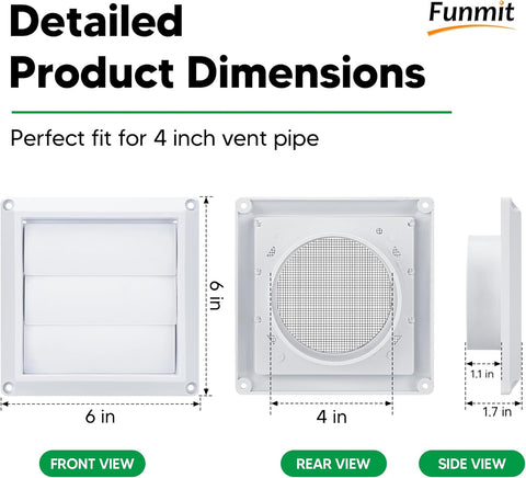 4 Inch Outdoor Dryer Vent Cover Louvered with Screen for Exterior Wall