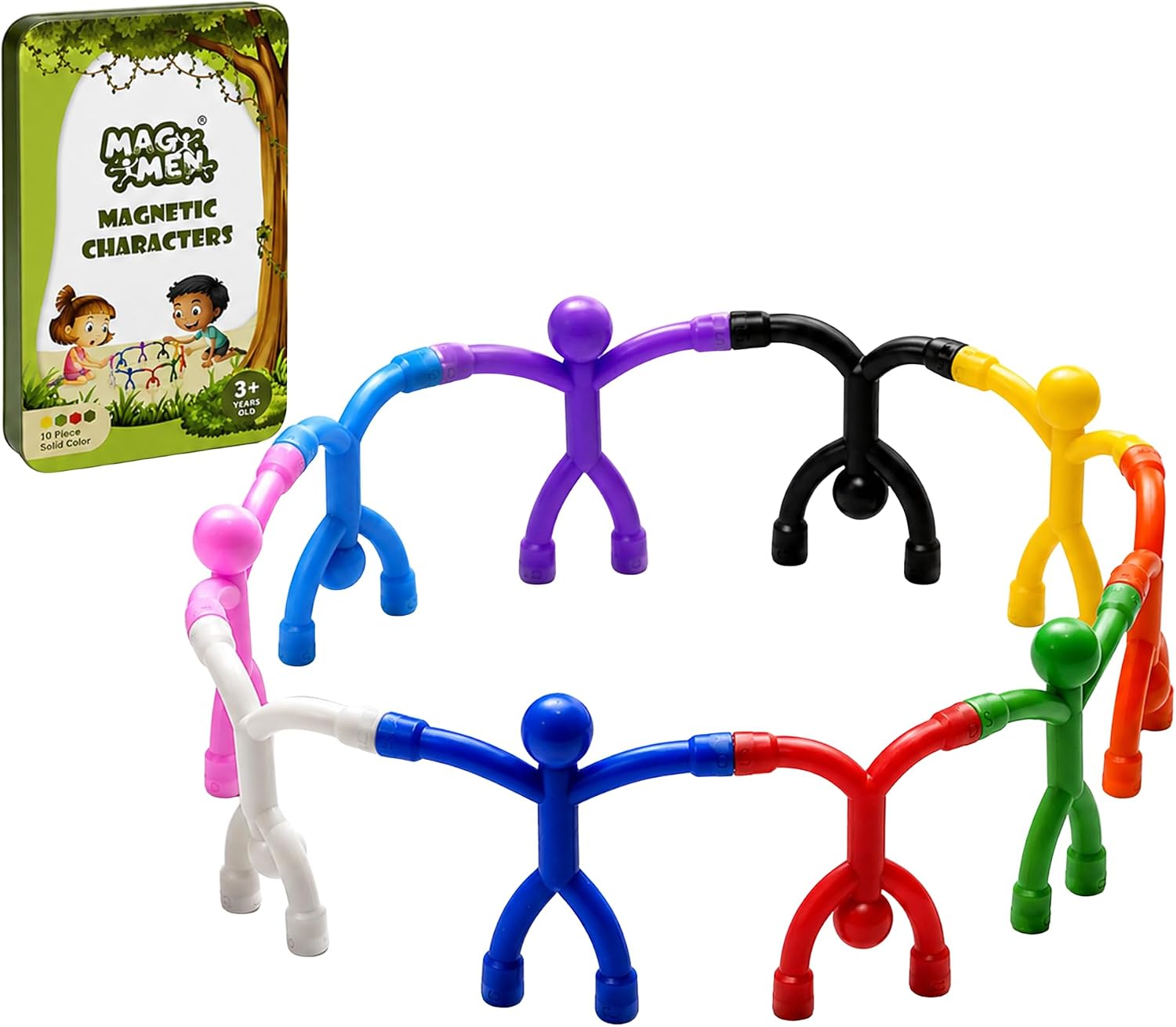 MAGMEN Magnetic Fidget Figures | Travel Toys for Kids (10-Piece Solid)