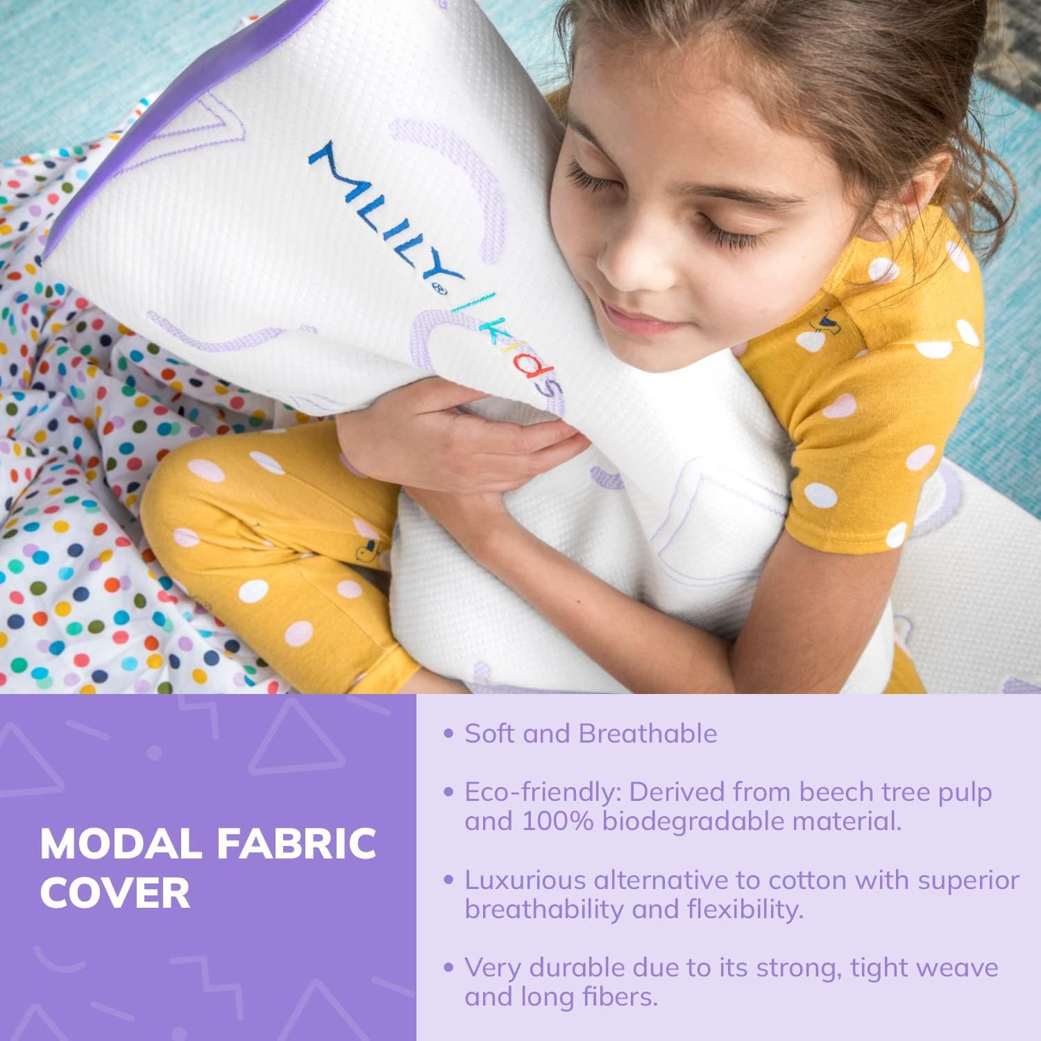MLILY Kids Pillow for Sleeping, Adjustable Kids Memory Foam Pillow, Purple