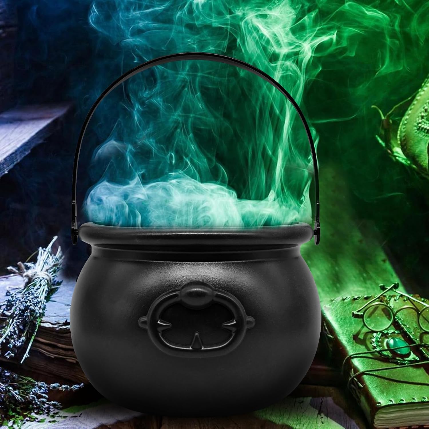 SpinLaLa 8" Plastic Black Cauldron Kettle Halloween Candy Bowl, Large Witch Cauldron Pot Bucket for Halloween Decorations Trick or Treat Party Supplies