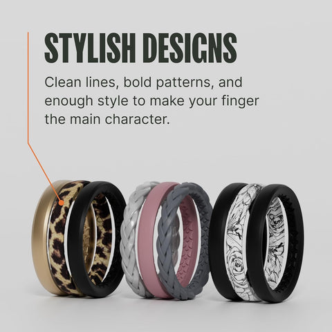 Groove Life Stackable Ring Set for Women, Breathable Silicone Wedding Bands