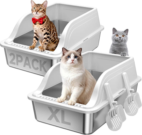 High-Sided Stainless Steel XL Cat Litter Box for Cats