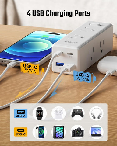 SUPERDANNY 20Ft Extension Cord with Multiple Outlets, Flat Plug Power Strip