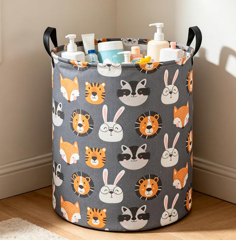 CLOCOR Kids Laundry Basket,Collapsible Fabric Storage Container,Gift Basket(Animal Heads)