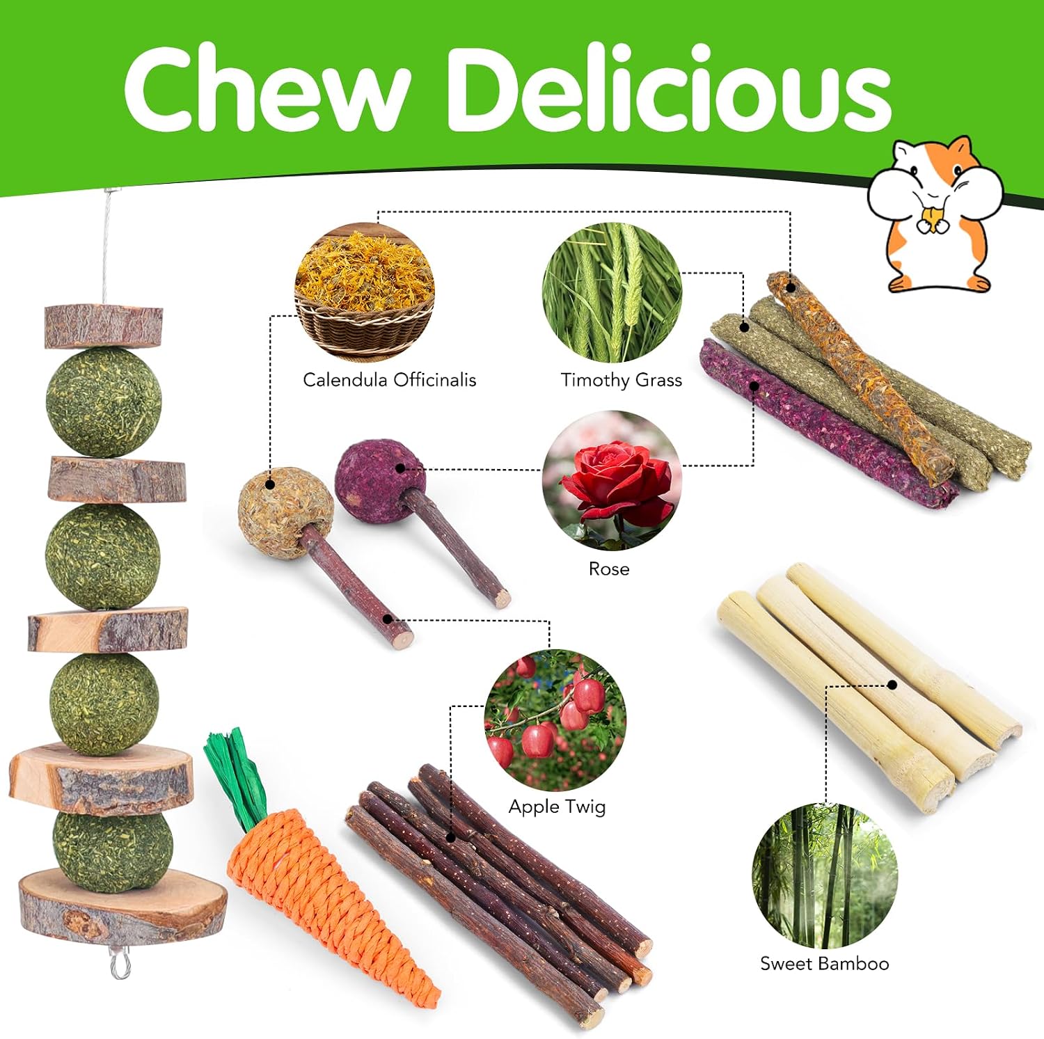 Bunny Toys for Rabbits Hamster/Guinea Pig Toys Natural Timothy Hay Sticks