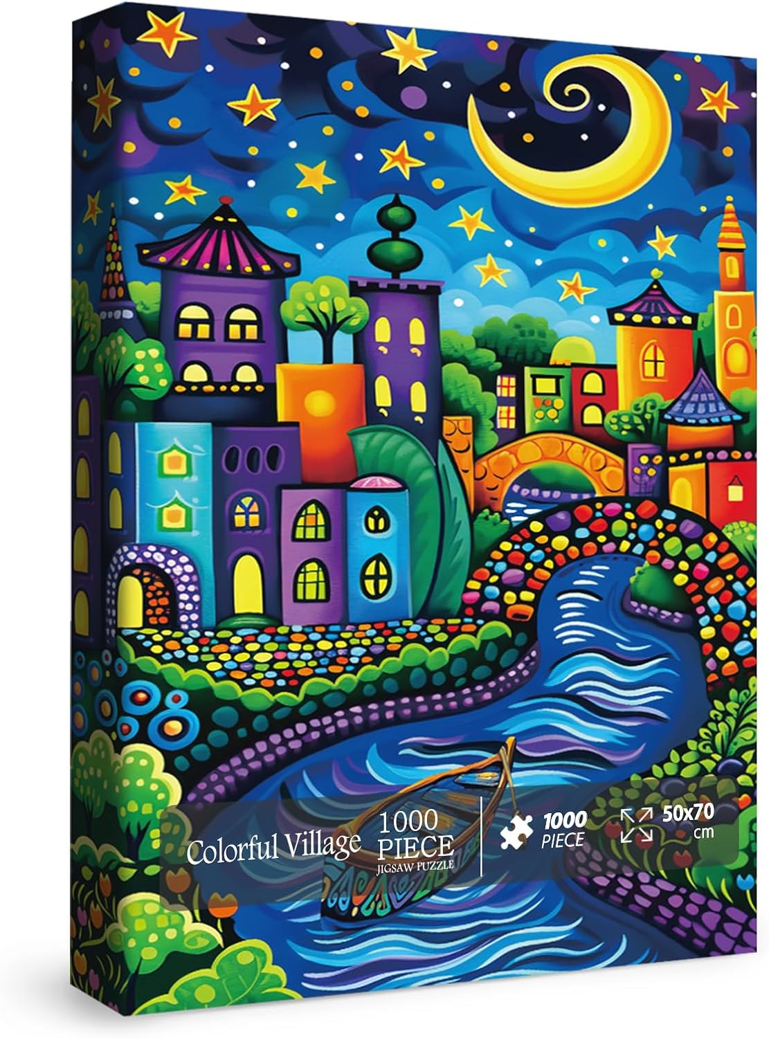 Fantasy Houses Scenic Puzzles for Adults 1000 Pieces, Mystery Beautiful Art Jigsaw Puzzles, Pretty Colorful Night Puzzles