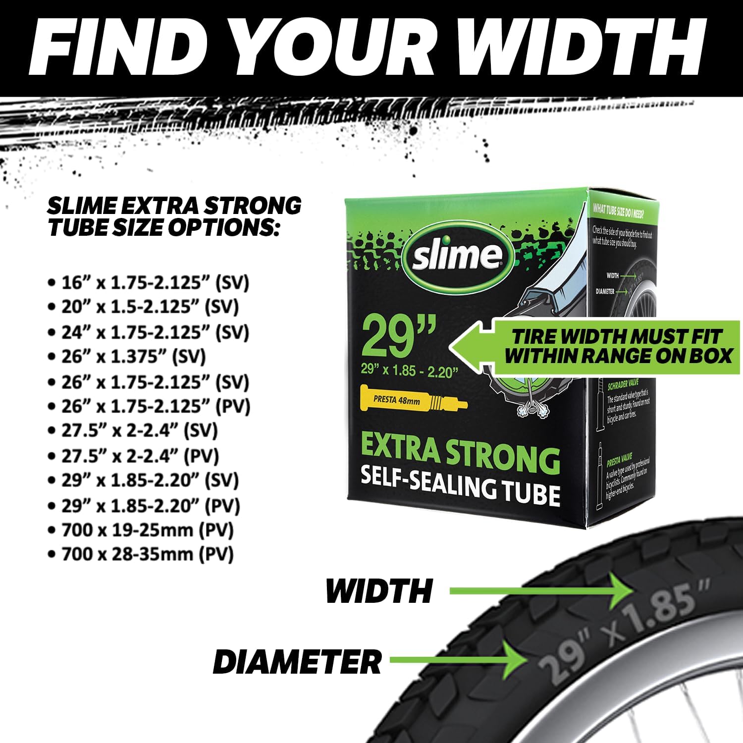 Slime Extra Stong Self-Sealing Tube 29" x 1.75-2.3" Schrader,(Pack of 5)