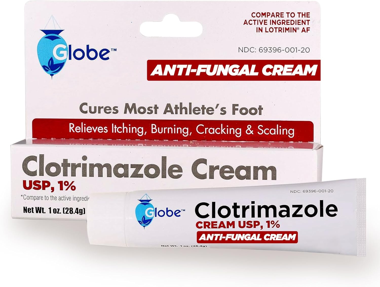 Globe Clotrimazole Cream 1% Antifungal Itch Relief Treatment, 1 oz Tube