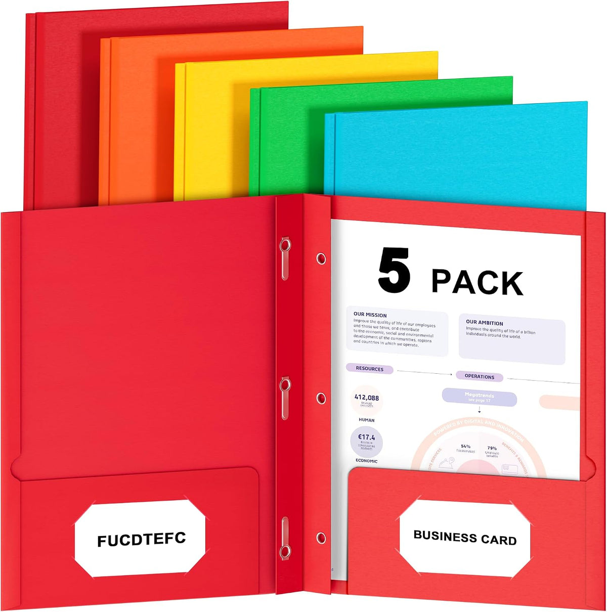 2 Pocket Folders with Prongs, 5 Pack Paper Folders with Pockets and Prongs