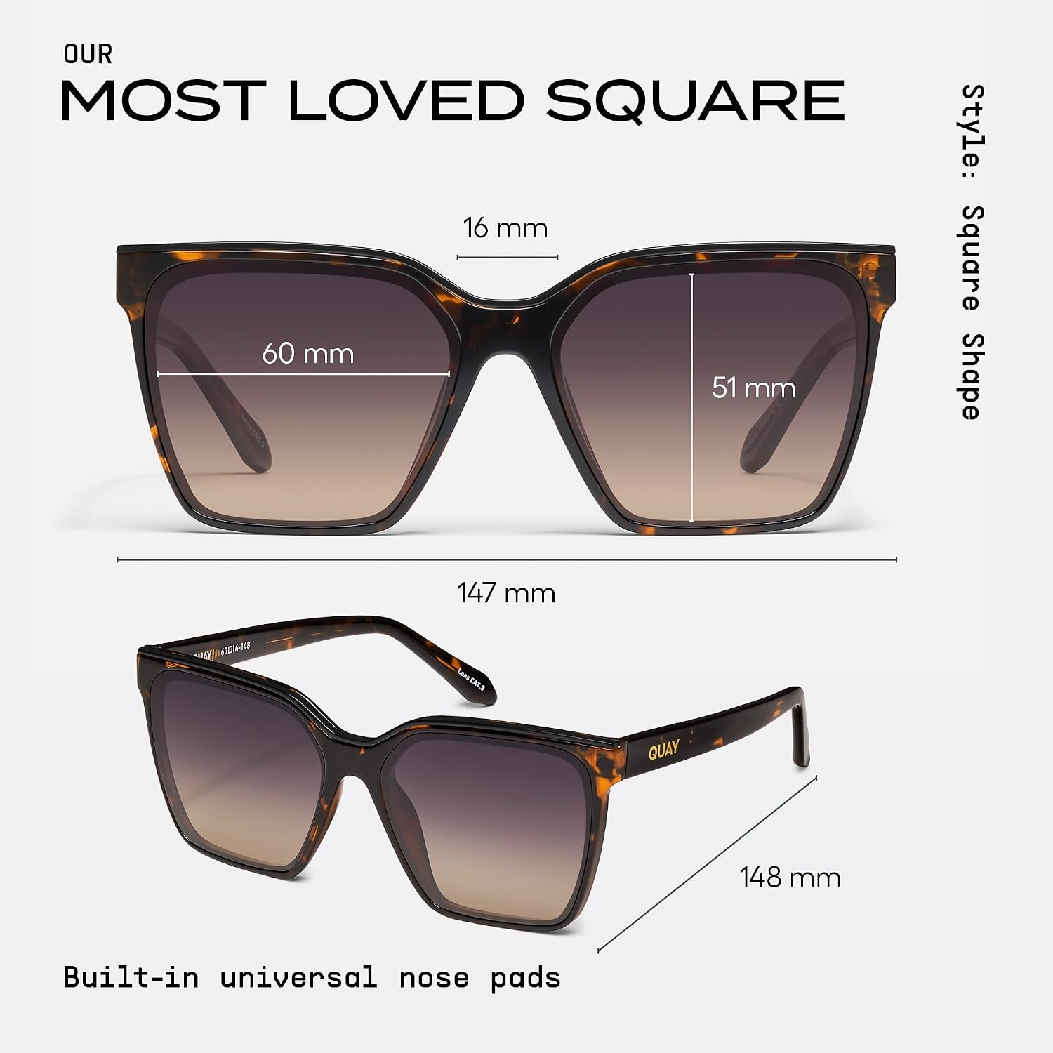 QUAY Level Up Square Sunglasses for Women