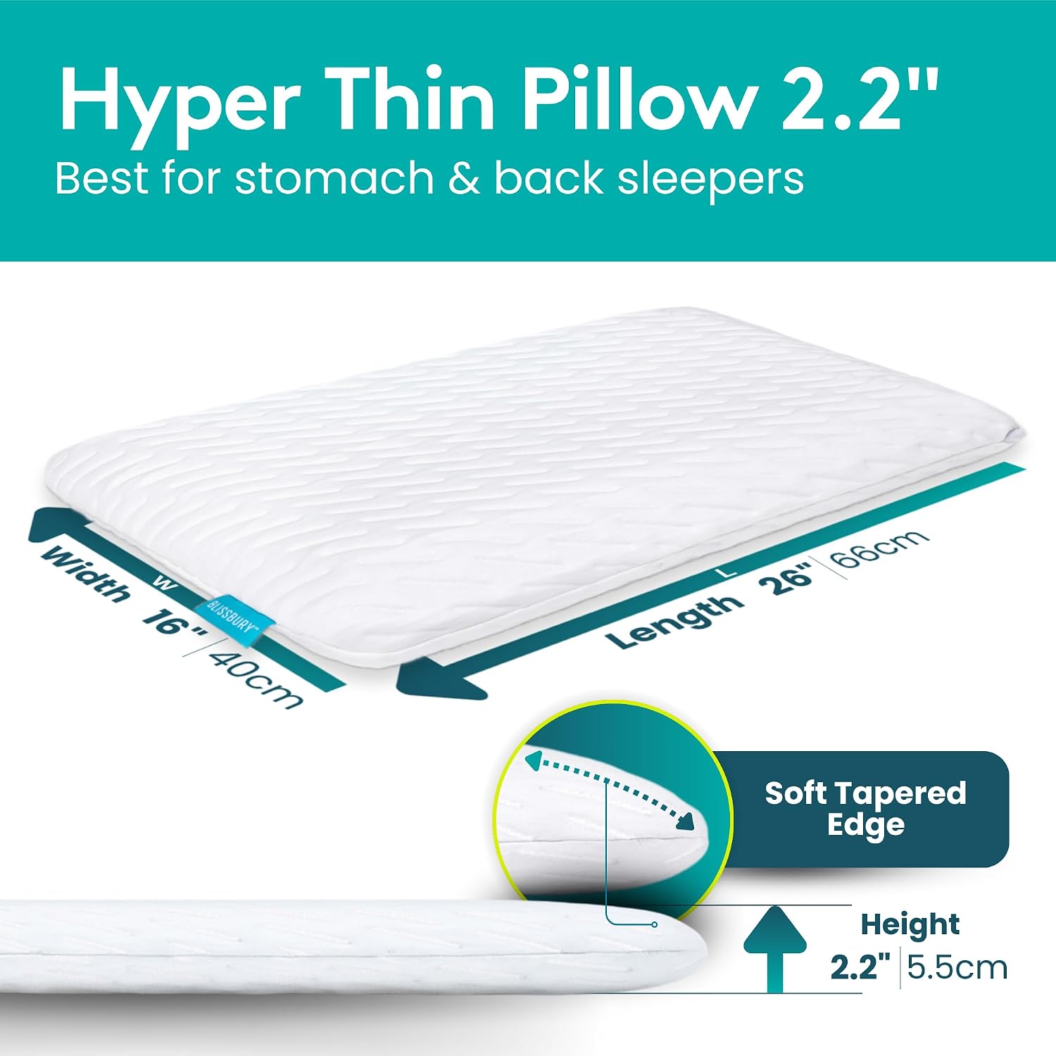 BLISSBURY Stomach Sleeper Pillow, Thin Memory Foam, 2.2 Inch