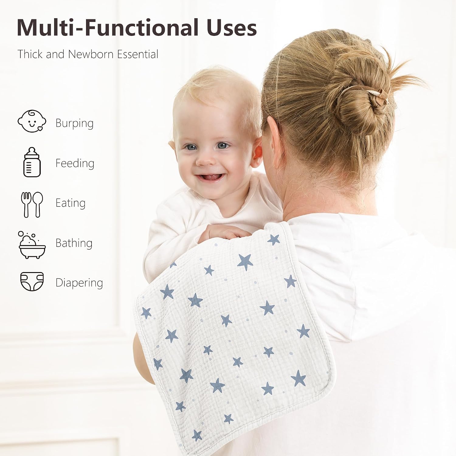 Susurration Muslin Burp Cloths, Soft Baby Burping Cloths for Unisex Boys and Girls, Newborn Essentials Large Extra Absorbent Washcloths, 20x10in, 6 Pack