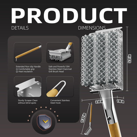Grill Brush Bristle Free with Scraper, Stainless Steel BBQ Grill Brush