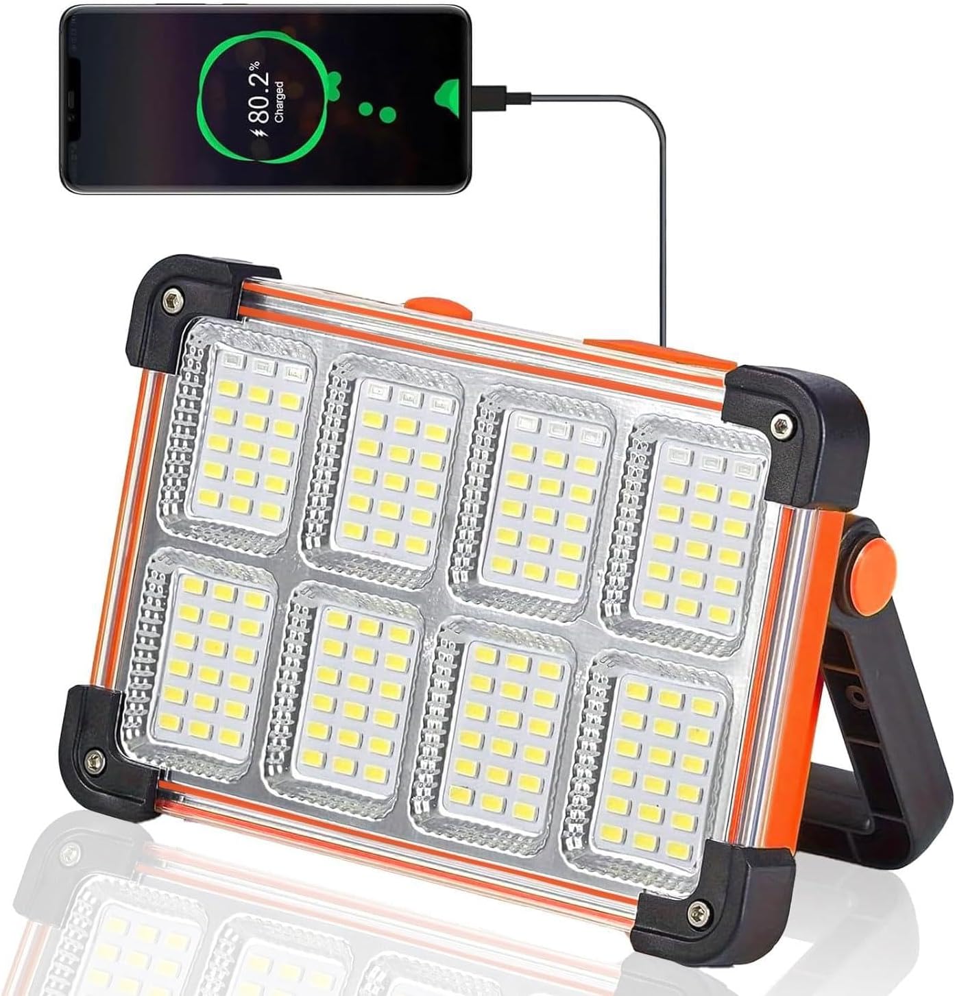 YXQUA 150W Solar Rechargeable Work Light, 180 LED 12000LM Work Light with Stepless dimming, Digital Display Flood Light with Stand,USB Output Outdoor Working Light for Emergency Mechanic