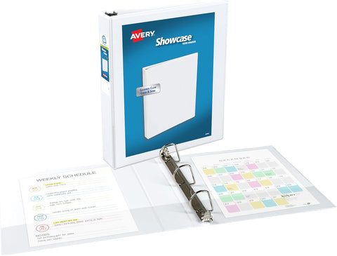 Avery Showcase 3 Ring Binder, 1.5" Slant Rings, 1 White Binder