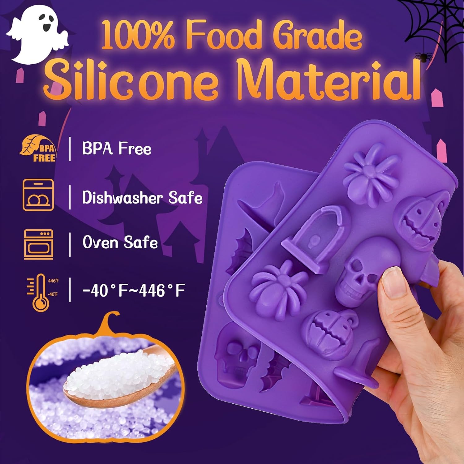 JOERSH Halloween Chocolate Silicone Molds, 72 Cavities, 4Pcs