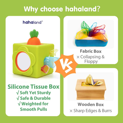 hahaland Silicone Baby Tissue Box Toy - Montessori Baby Toys 6-12 Months