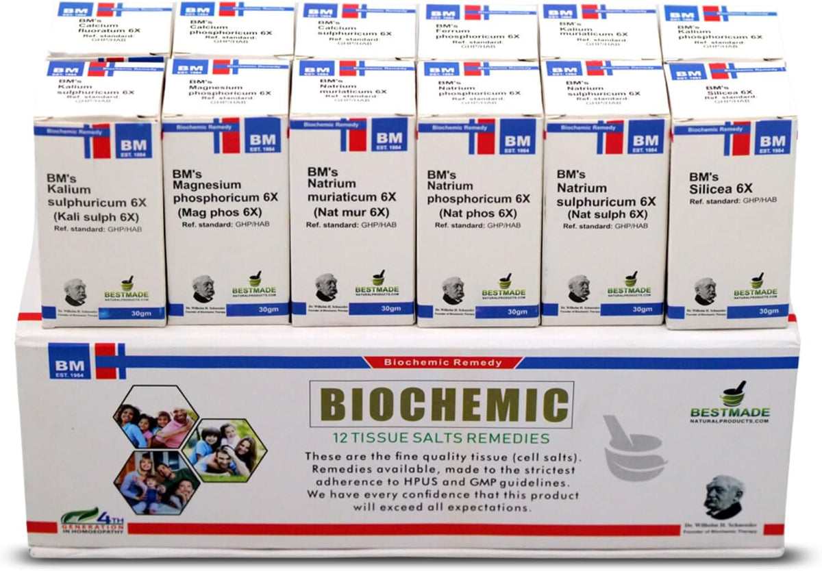 Economy Pack Schussler Cell Salts Kit – 12 Homeopathic Tissue Salt Remedies with Easy‑to‑Use Remedy Chart, 12 Bottles, 350 Pellets Each | Bestmade